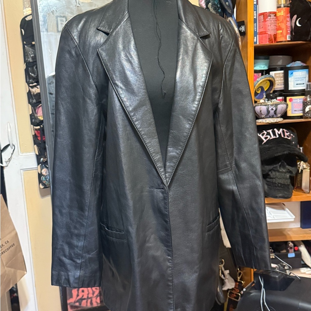 At-Ease Elegant Black Leather Blazer for Women